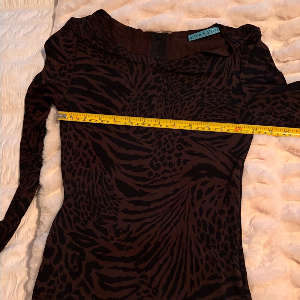 Alice + Olivia Black and Brown Long Sleeve Bodycon Dress - Picture 8 of 10